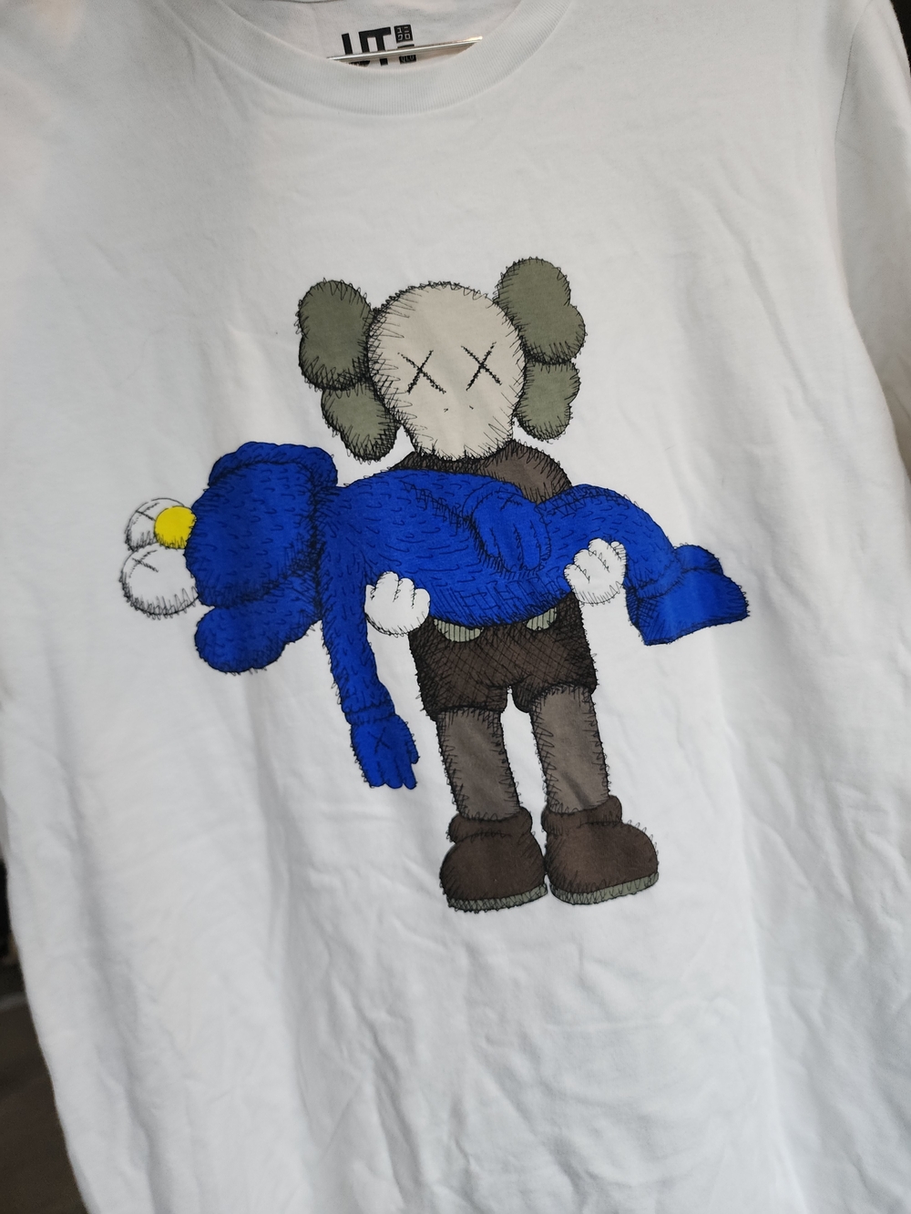 KAWS X Uniqlo White Crewneck Gone Tee T-Shirt with Black Logo - Rare SS19